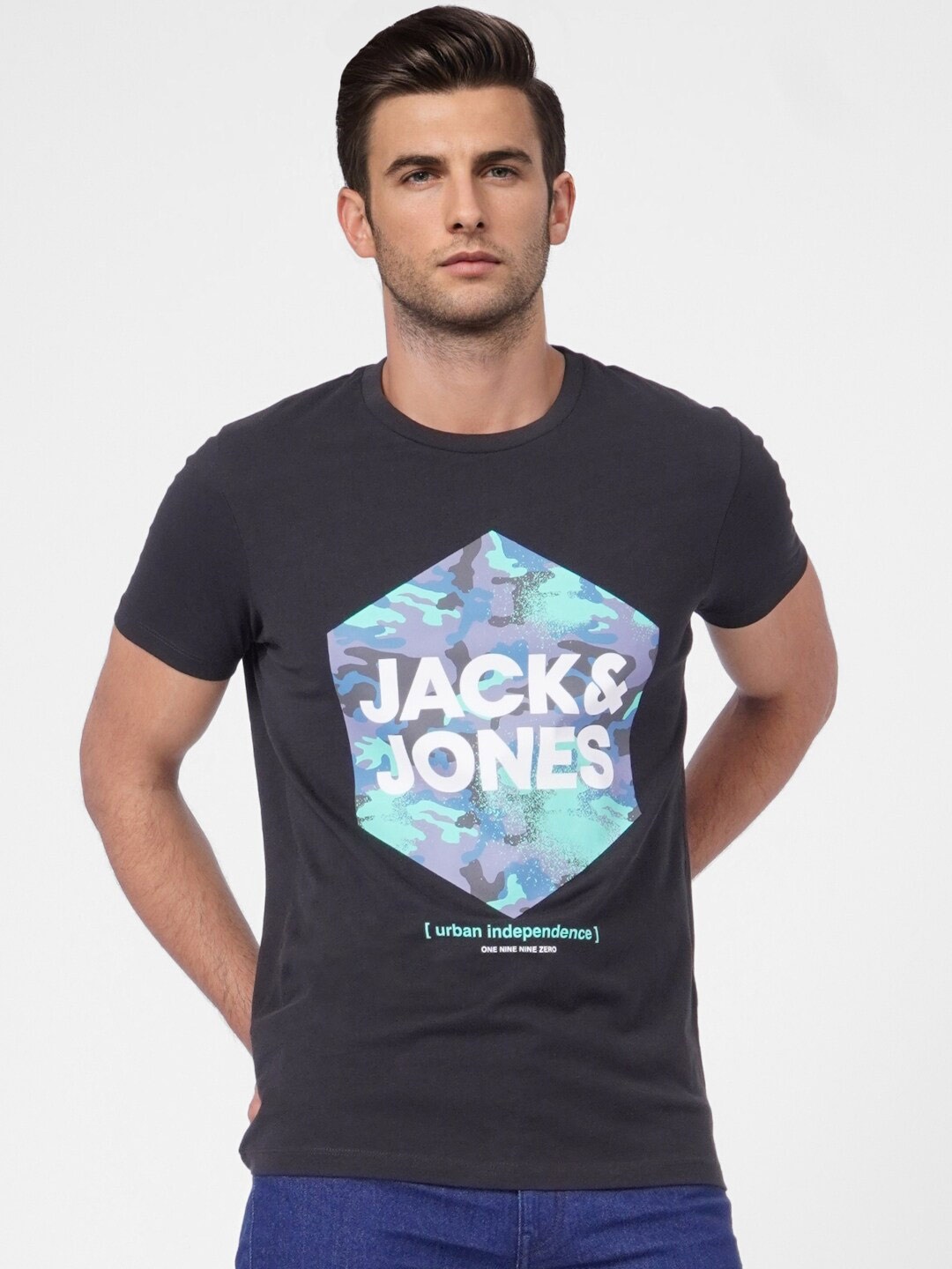 

Jack & Jones Men Typography Printed Slim Fit Cotton T-shirt, Black