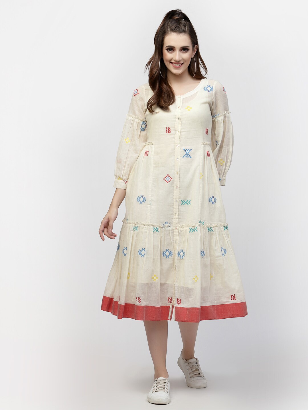 

TERQUOIS A-Line Pure Cotton Dress, Off white