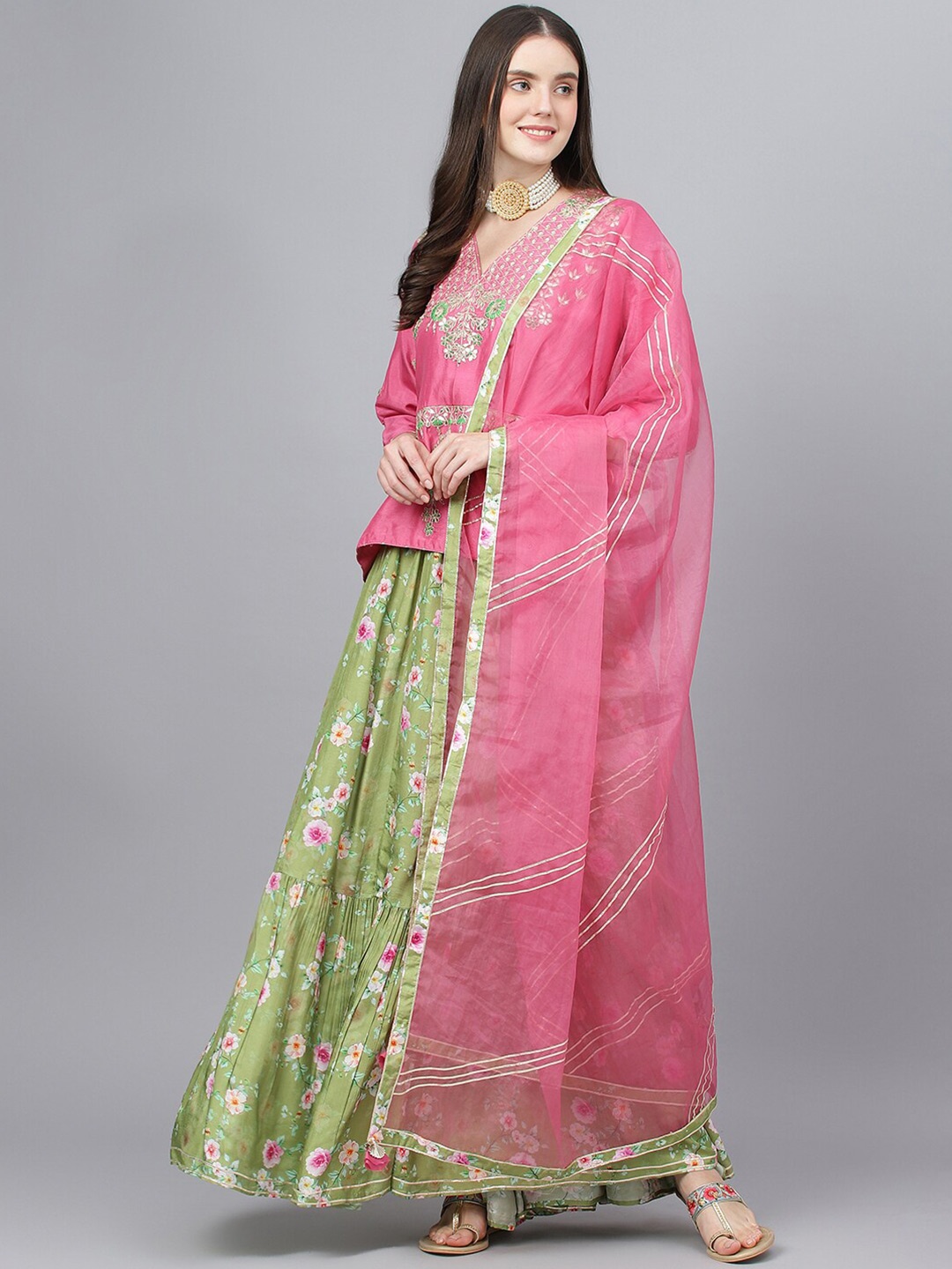 

Divena Embroidered Ready to Wear Lehenga & Blouse With Dupatta, Pink