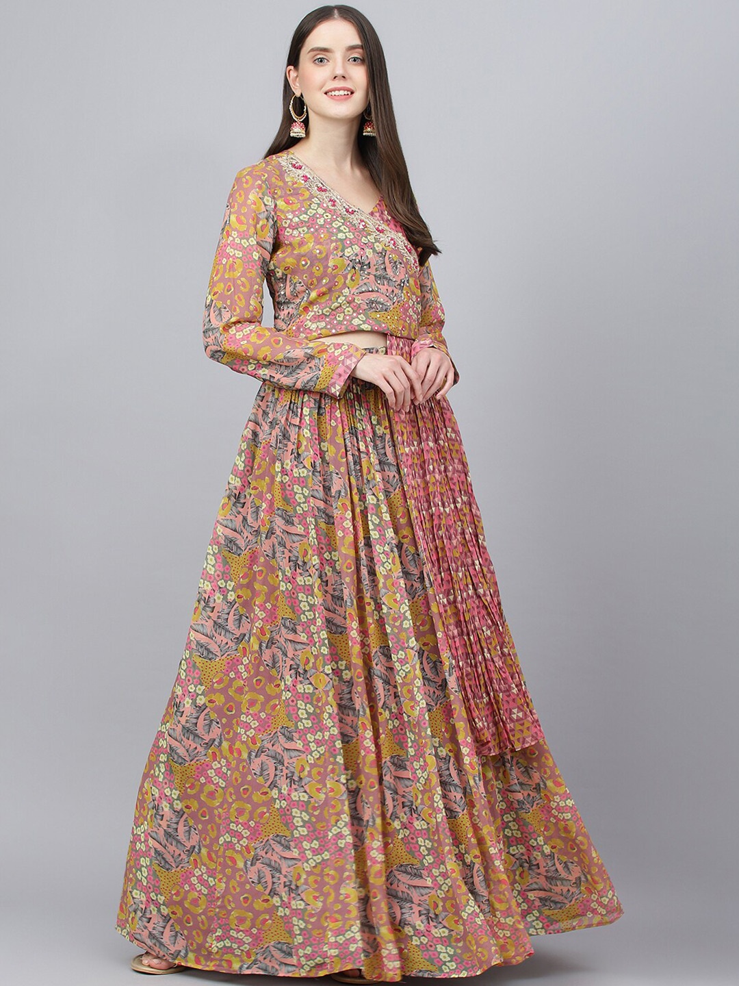 

Divena Embroidered Zardozi Ready to Wear Lehenga, Peach