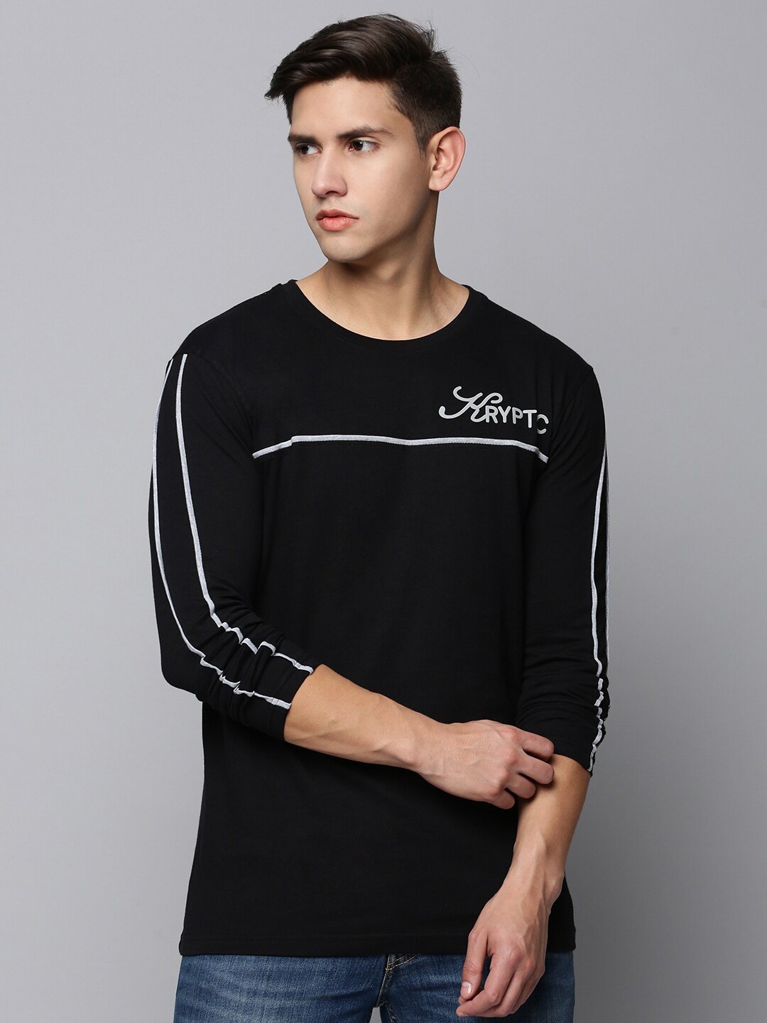

Kryptic Men Brand Logo Printed Pure Cotton T-shirt, Black