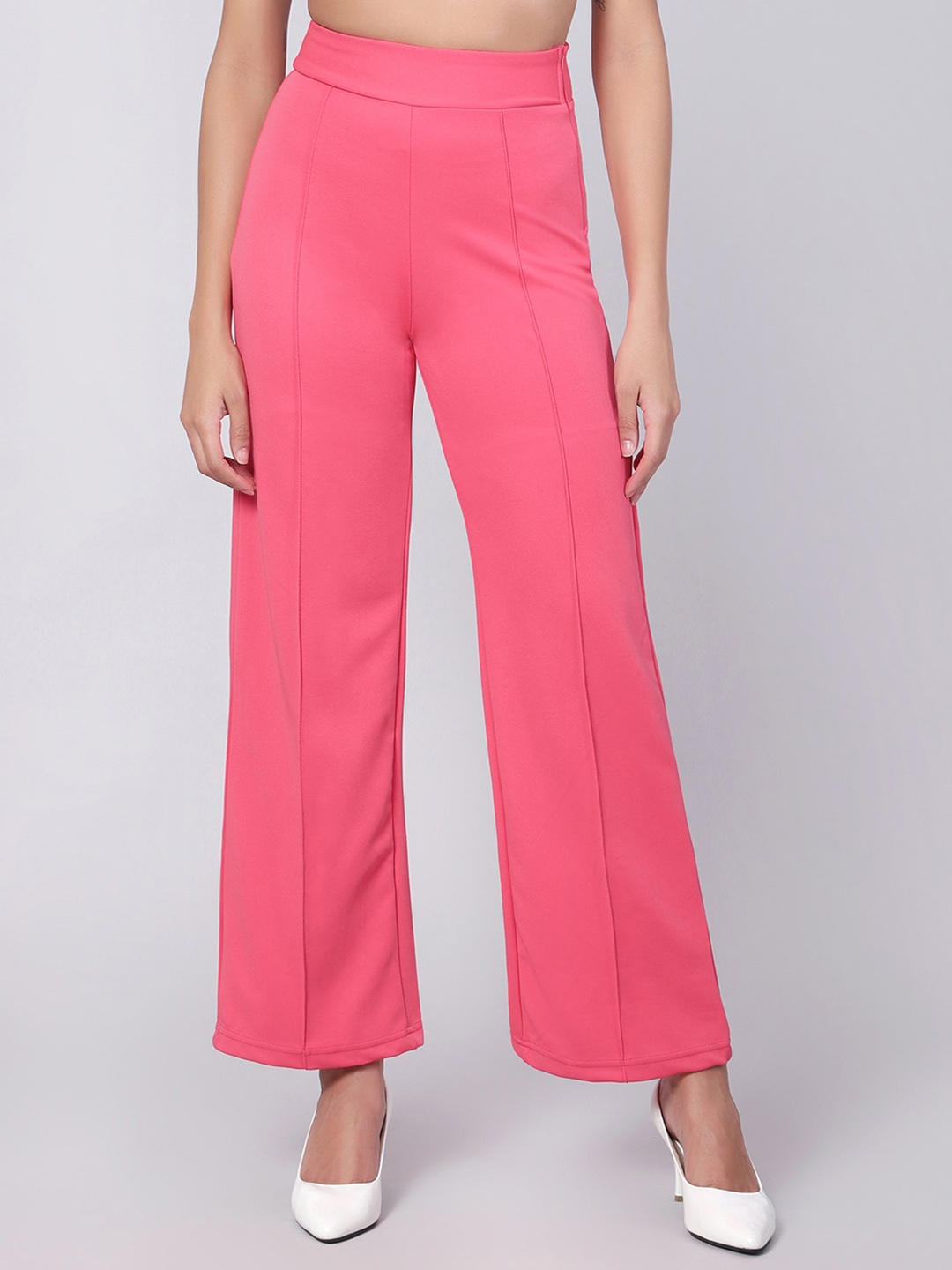 

Kotty Women Relaxed Straight Fit High-Rise Easy Wash Trousers, Pink