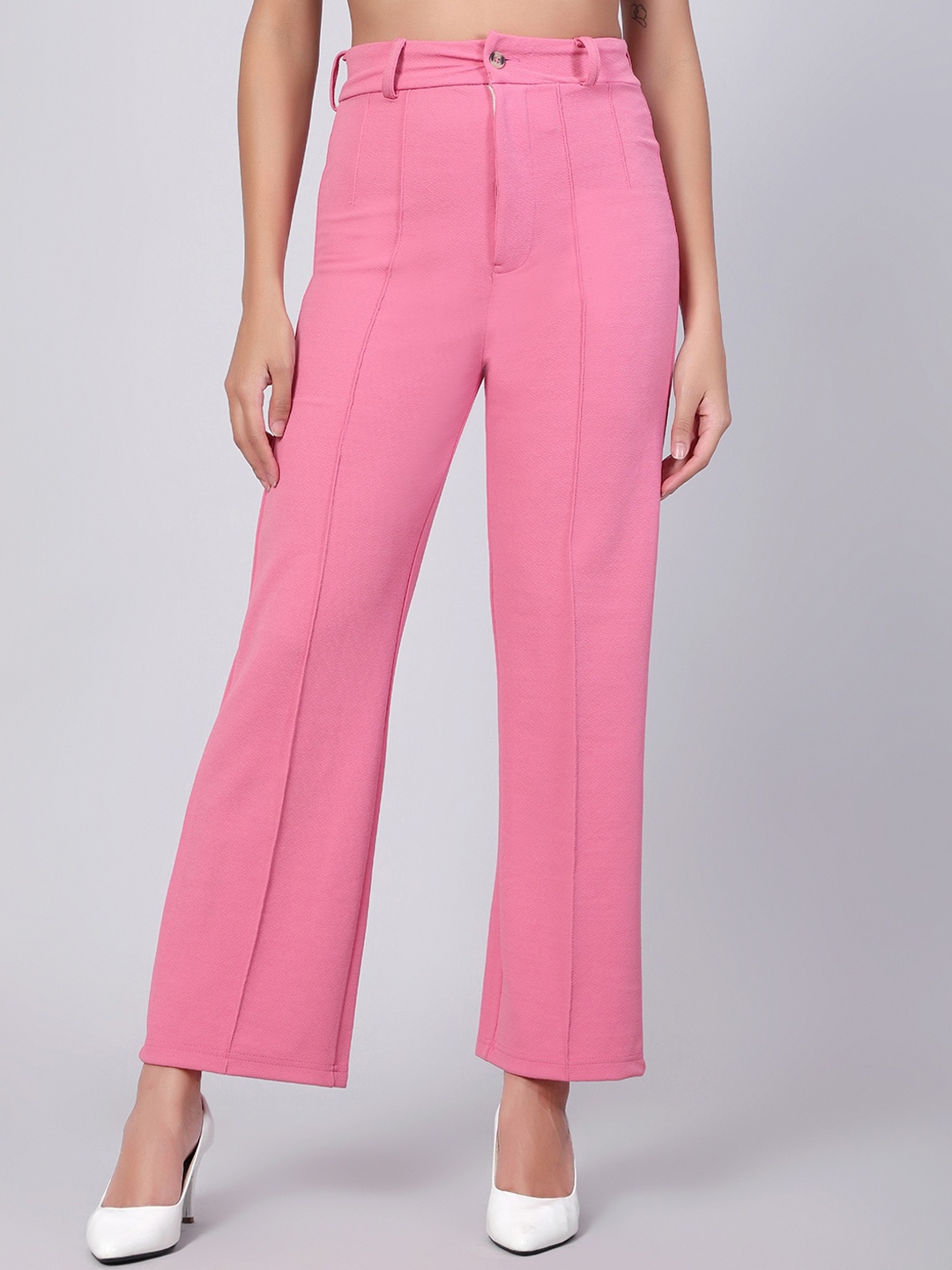 

Kotty Women Relaxed Straight Fit High-Rise Easy Wash Trousers, Pink