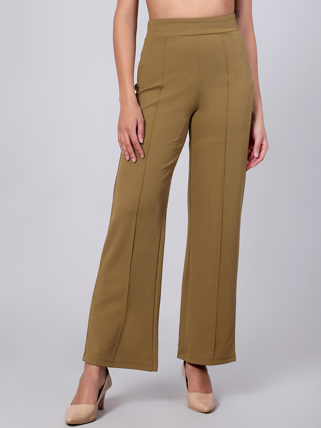 

Kotty Women Relaxed Straight Fit High-Rise Easy Wash Trousers, Brown