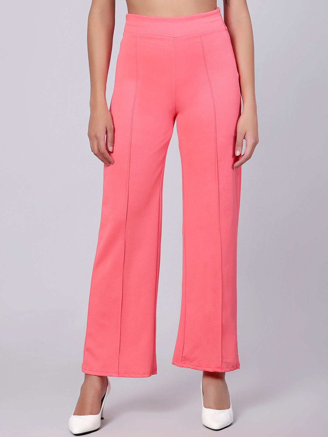 

Kotty Women Relaxed Straight Fit High-Rise Easy Wash Trousers, Pink