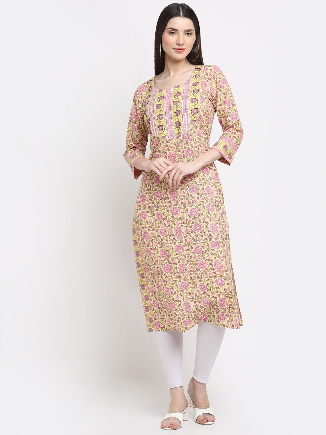 

KALINI Women Yellow Cotton Floral Printed Kurta