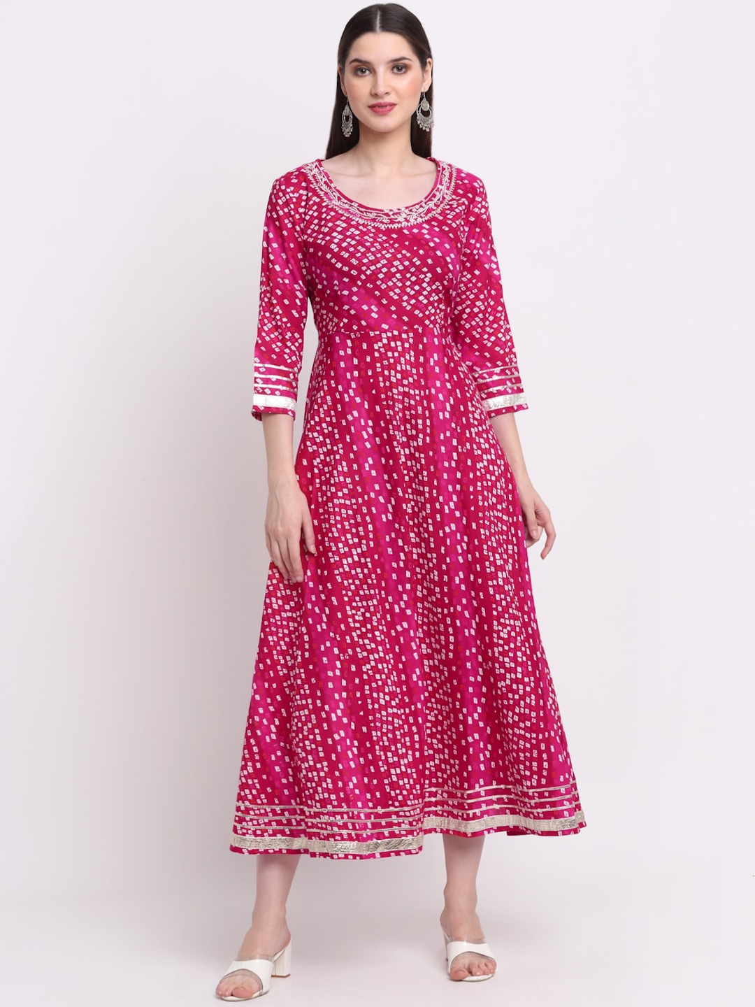 

KALINI Women Bandhani Printed Anarkali Kurta, Pink