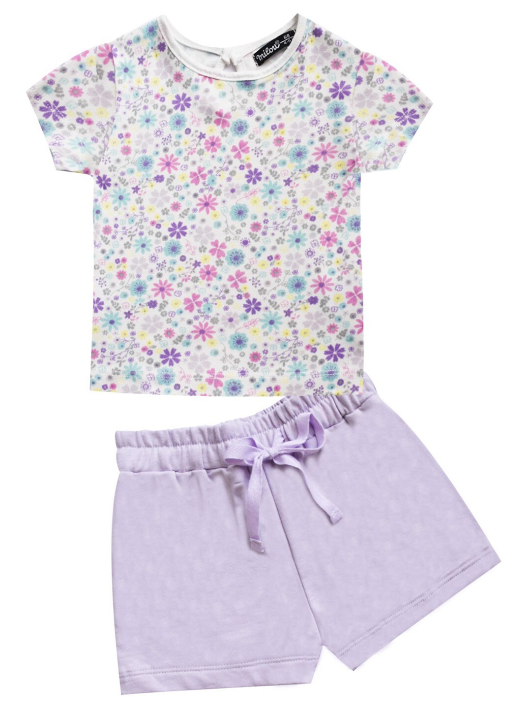 

milou Girls Printed Pure Cotton Top with Shorts, White