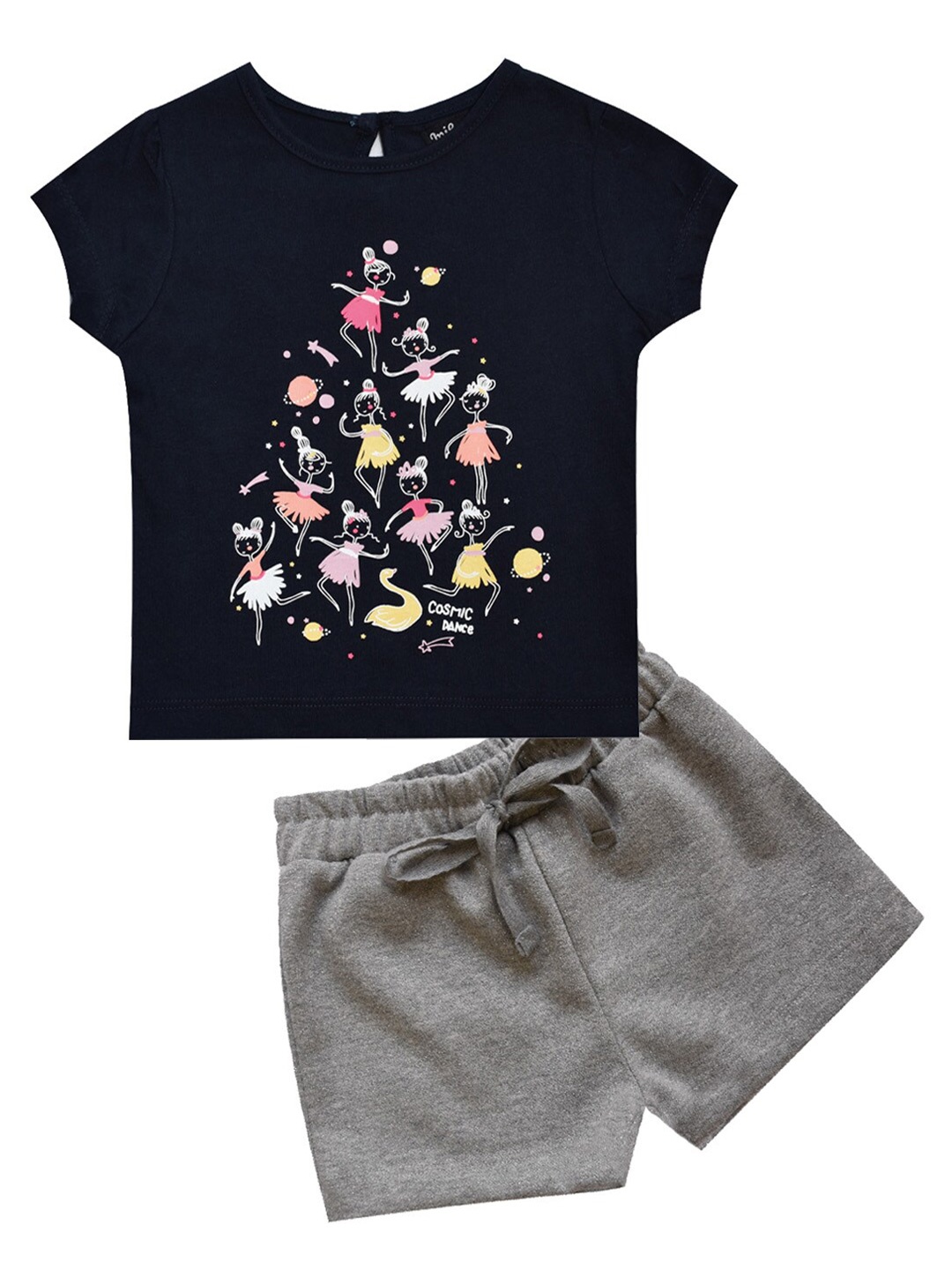 

milou Girls Printed Pure Cotton Top with Shorts, Navy blue