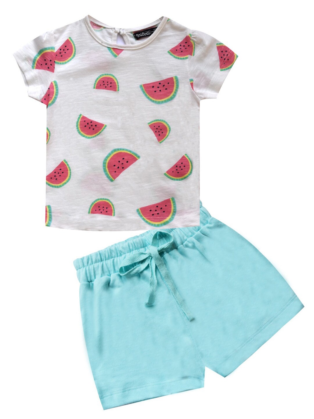 

milou Girls Printed Pure Cotton Top with Shorts, White