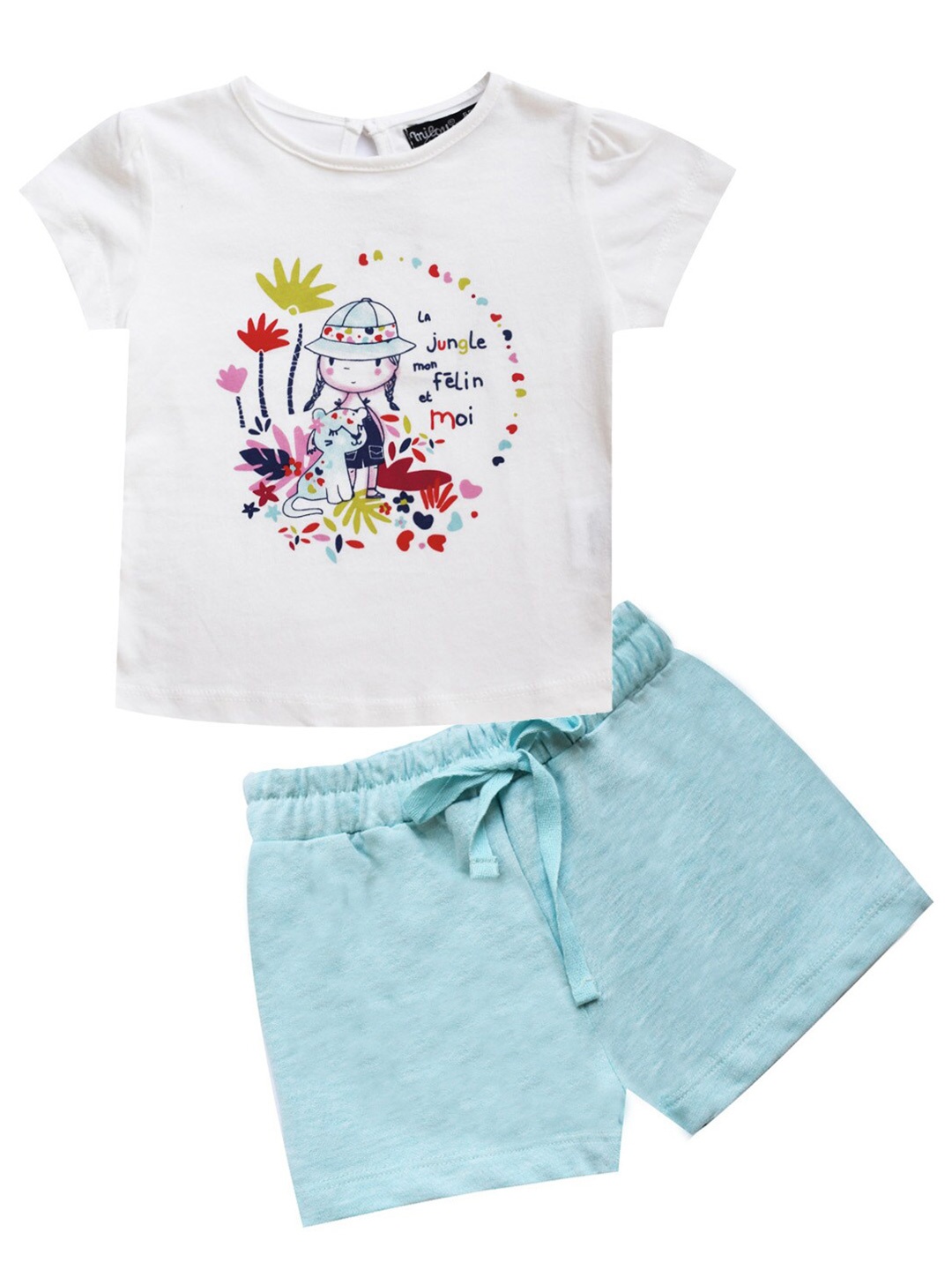 

milou Girls Printed Pure Cotton T-shirt with Shorts, White