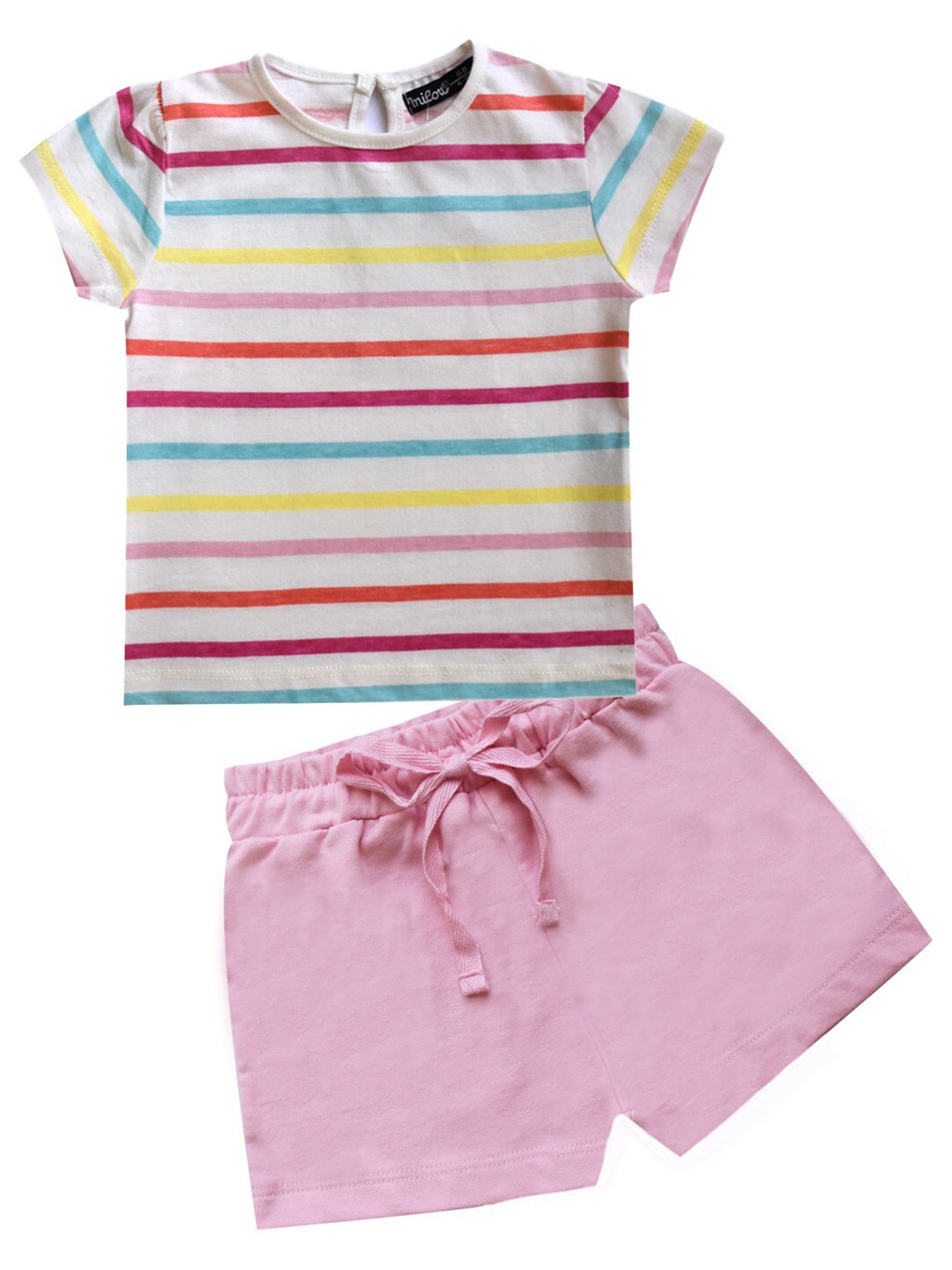 

milou Girls Striped Cotton T-shirt with Shorts, White