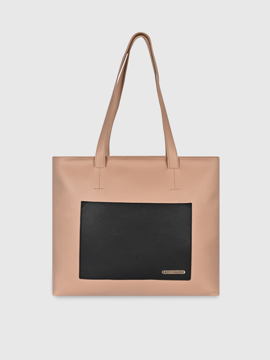 

Bagsy Malone Colourblocked PU Structured Shoulder Bag with Applique, Beige