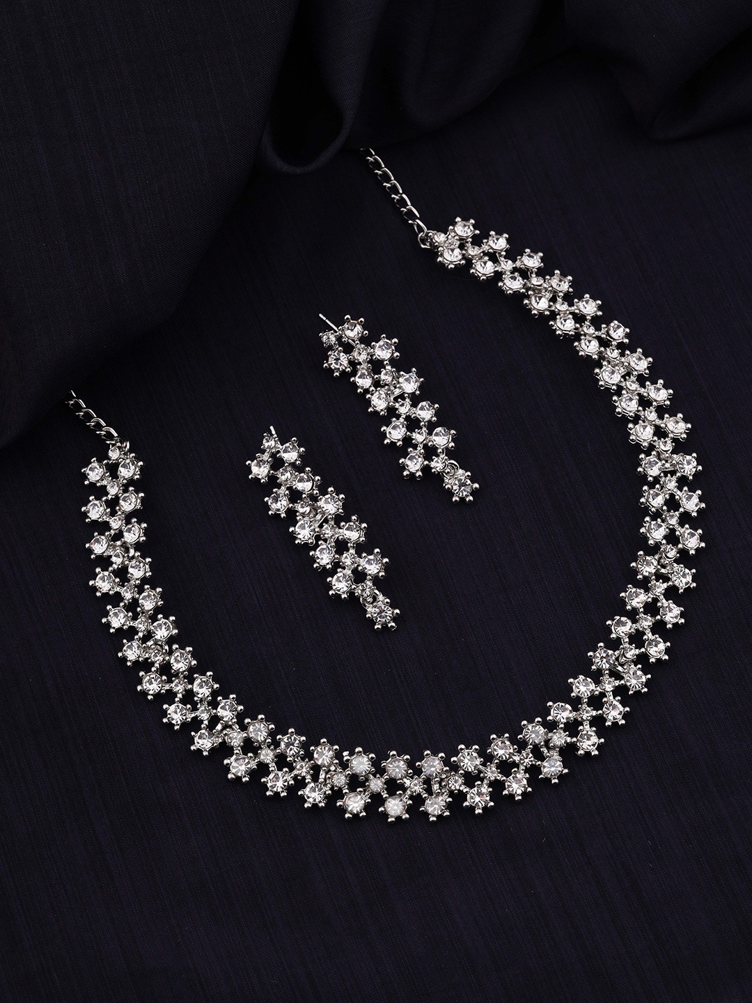

Brado Jewellery Sliver-Plated & AD Studded Jewellery Set, Silver