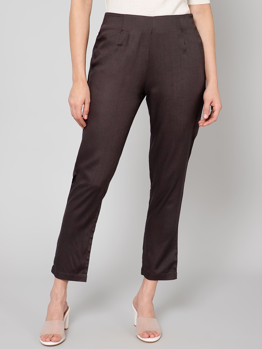 

Cantabil Women Slim Fit High-Rise Easy Wash Trousers, Brown