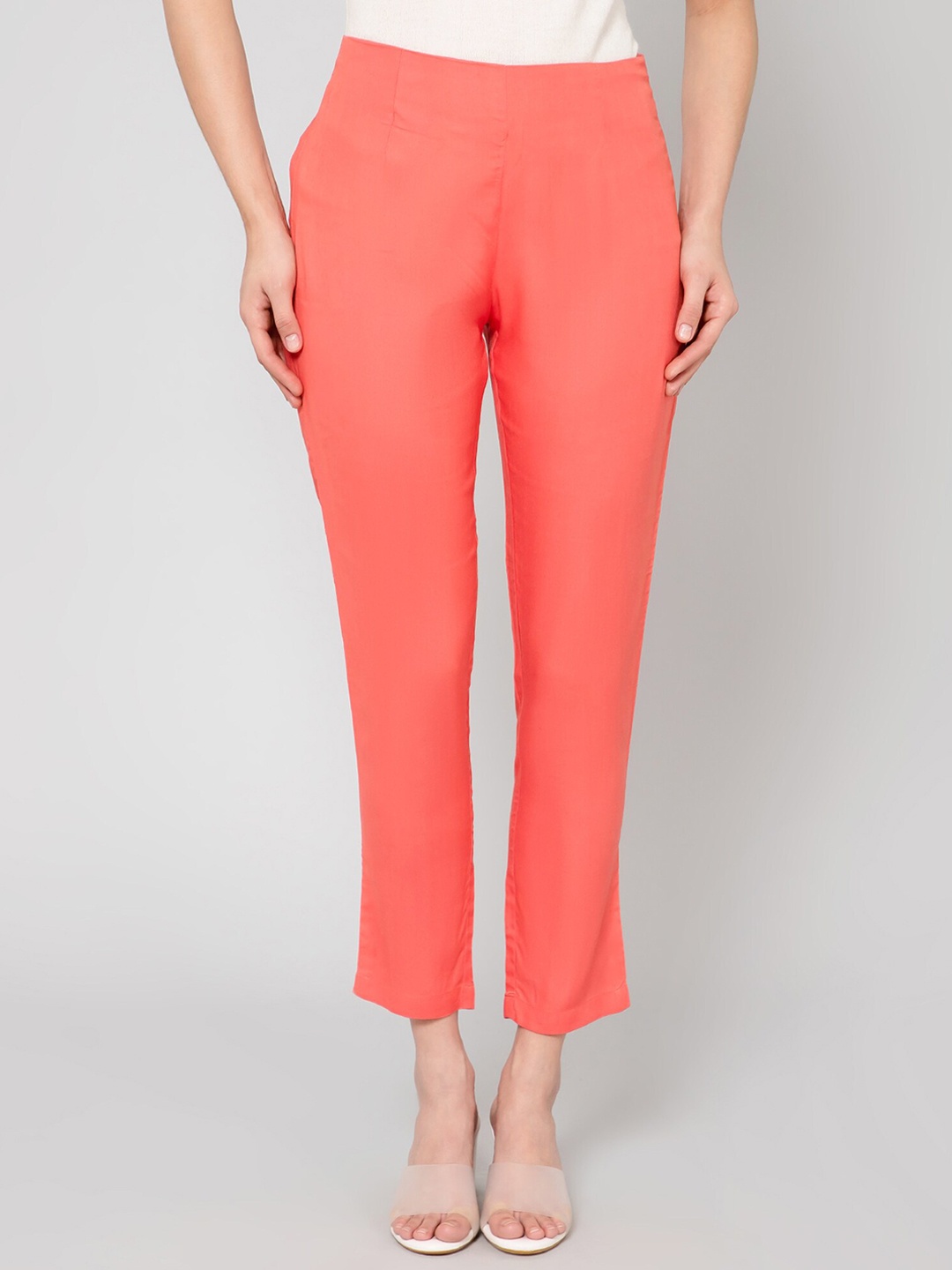 

Cantabil Women High-Rise Trousers, Coral