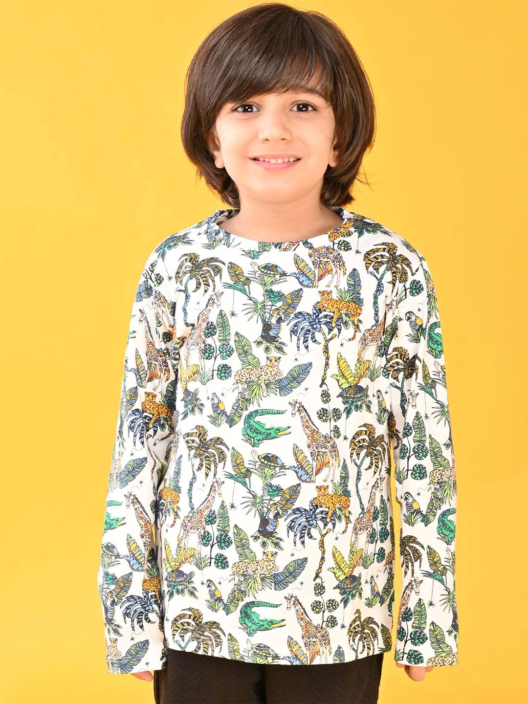 

Anthrilo Boys Tropical Printed Cotton T-shirt, White