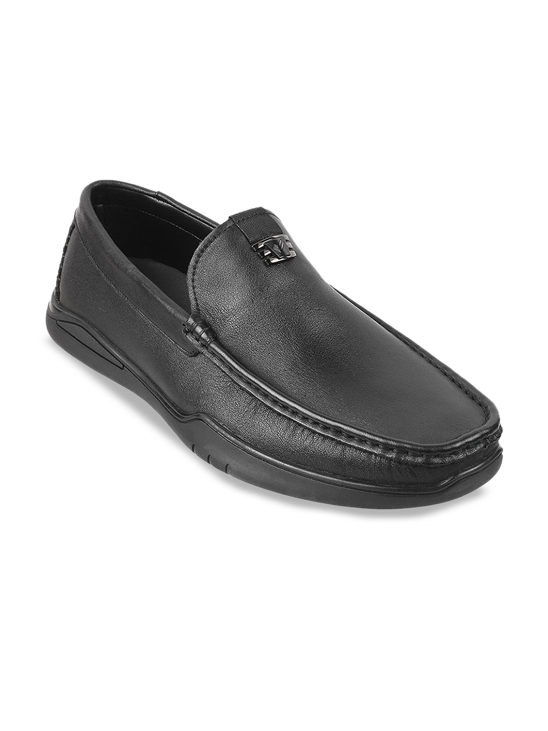 

DAVINCHI Men Textured Leather Loafers, Black