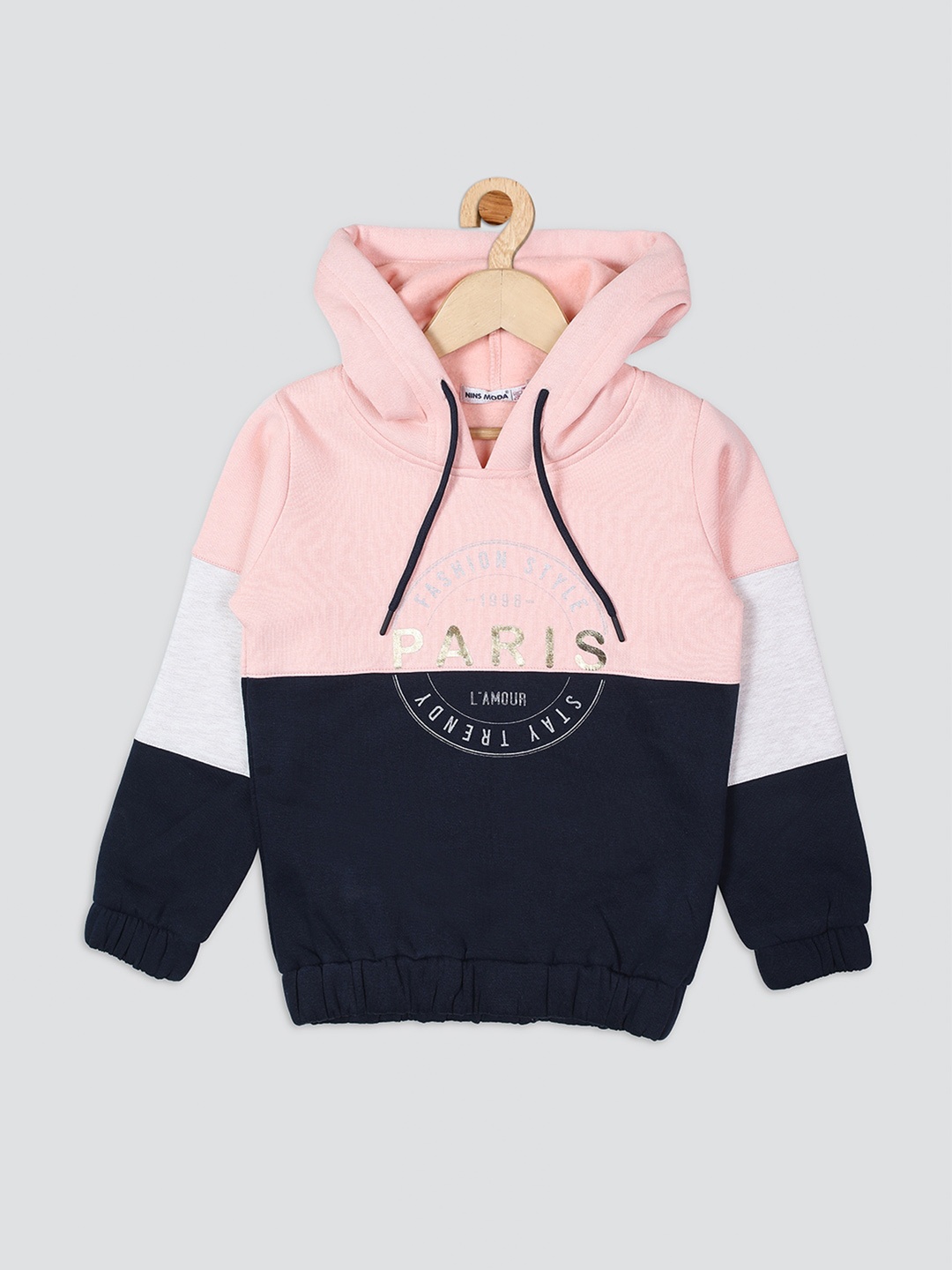 

Nins Moda Girls Colourblocked Hooded Fleece Sweatshirt, Navy blue