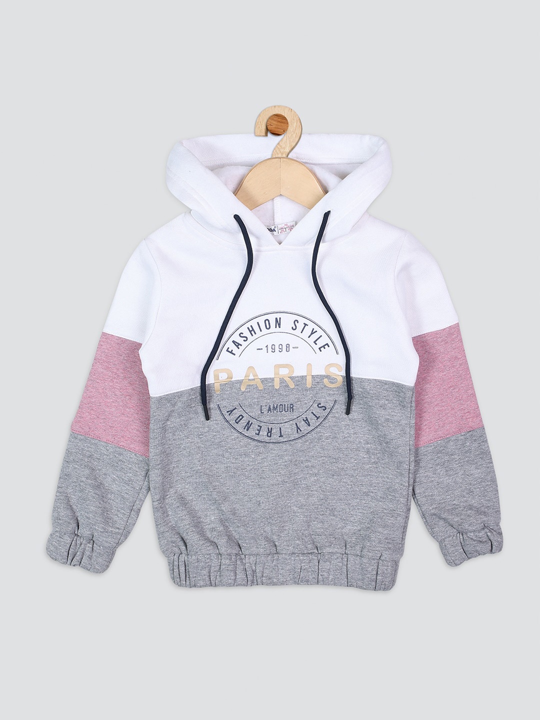 

Nins Moda Girls Typhography Printed Fleece Hooded Sweatshirt, Grey