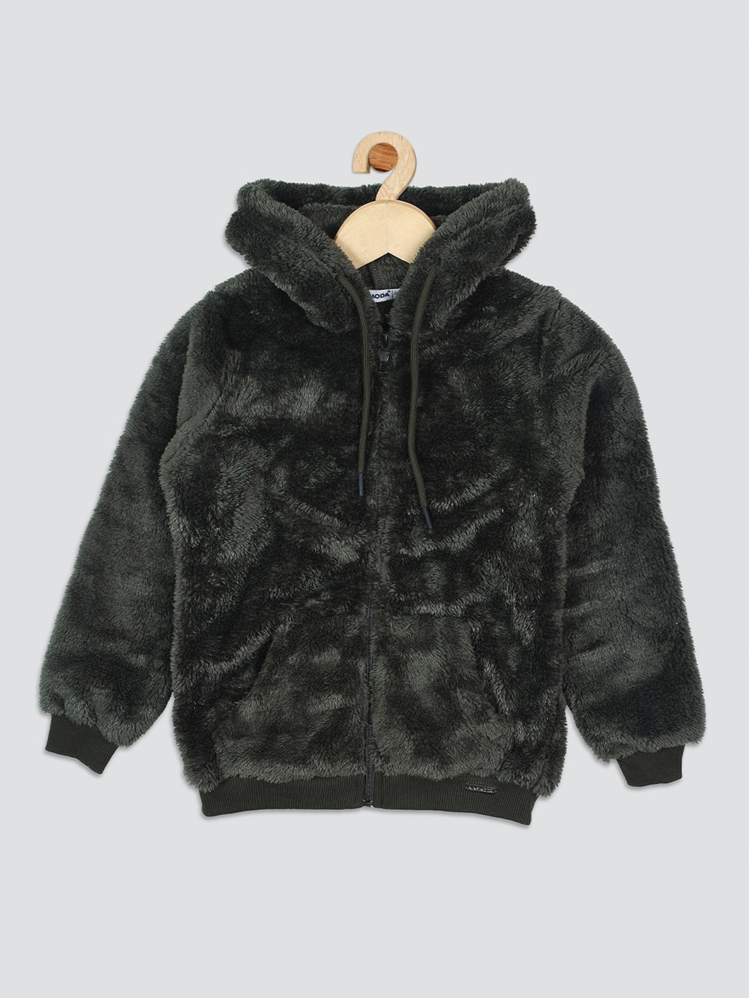 

Nins Moda Girls Printed Front-Open Fleece Hooded Sweatshirt, Olive