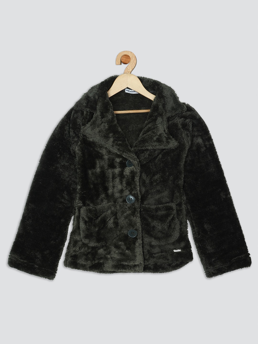 

Nins Moda Girls Front-Open Fleece Sweatshirt, Olive