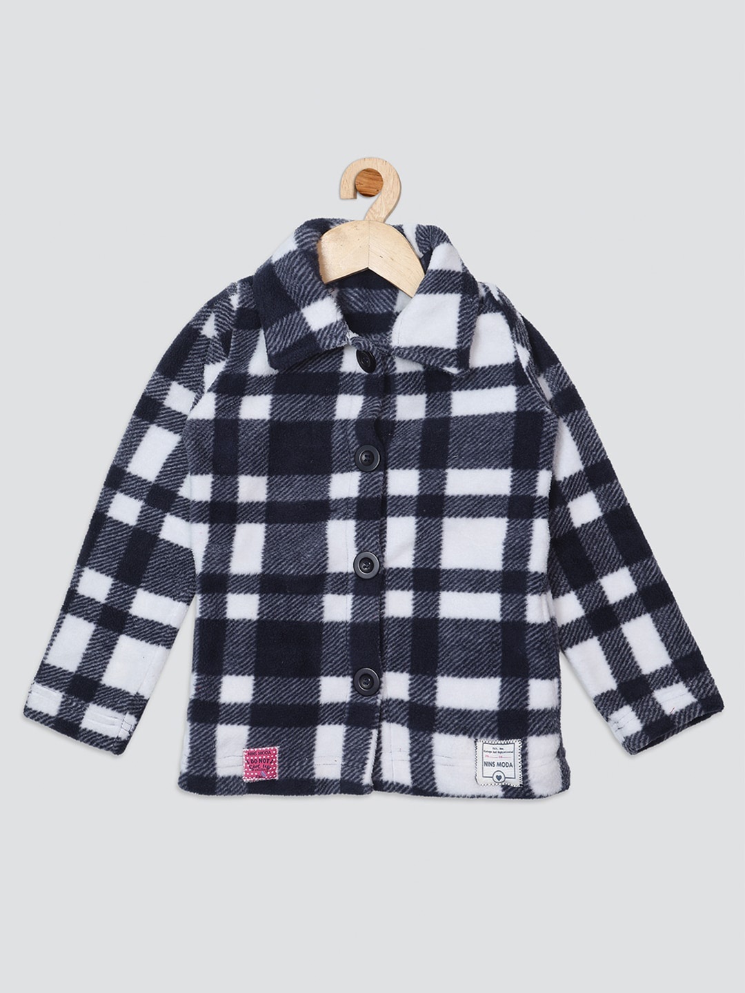 

Nins Moda Girls Checked Front-Open Fleece Sweatshirt, Navy blue