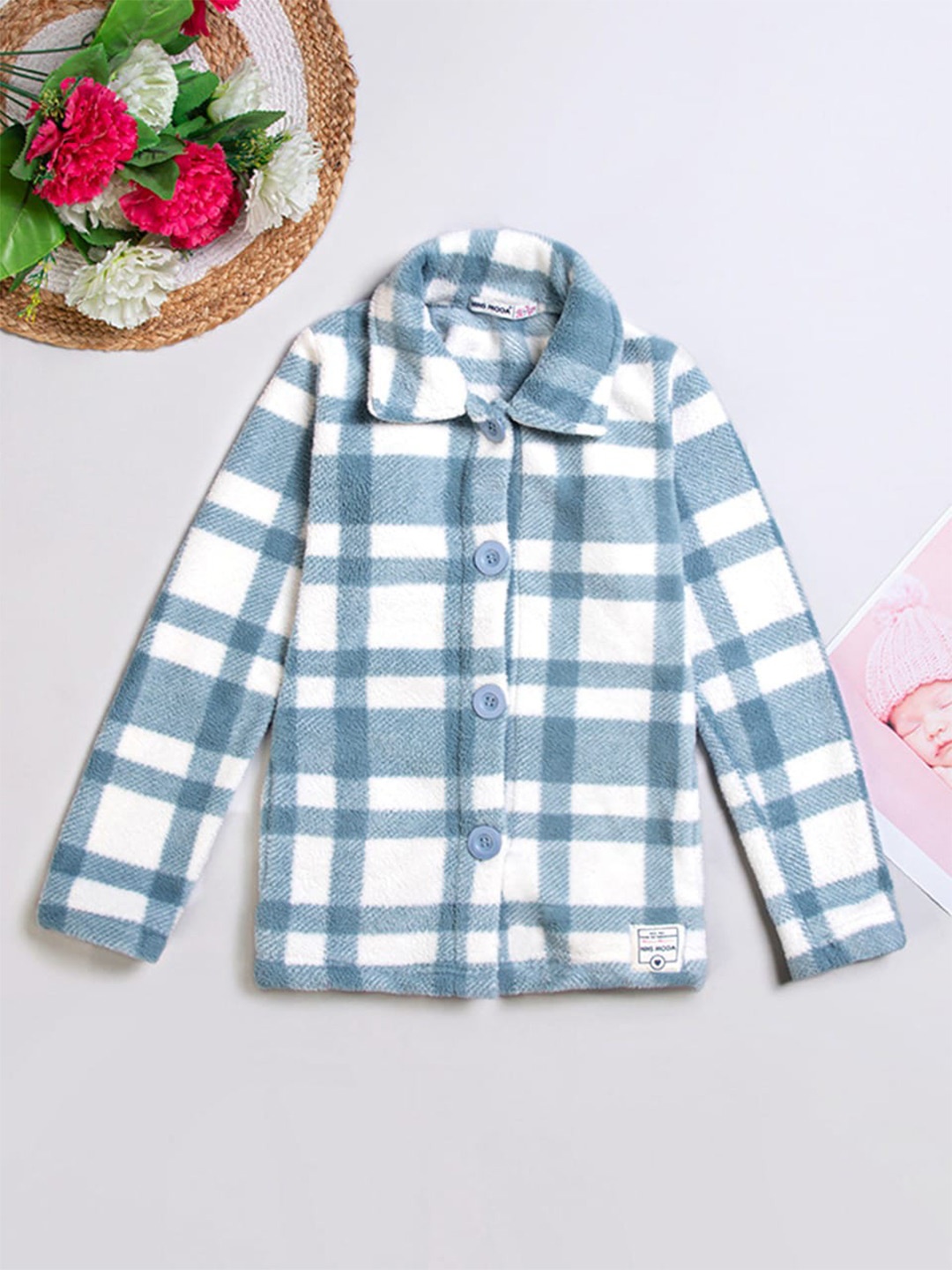 

Nins Moda Girls Checked Fleece Sweatshirt, Blue