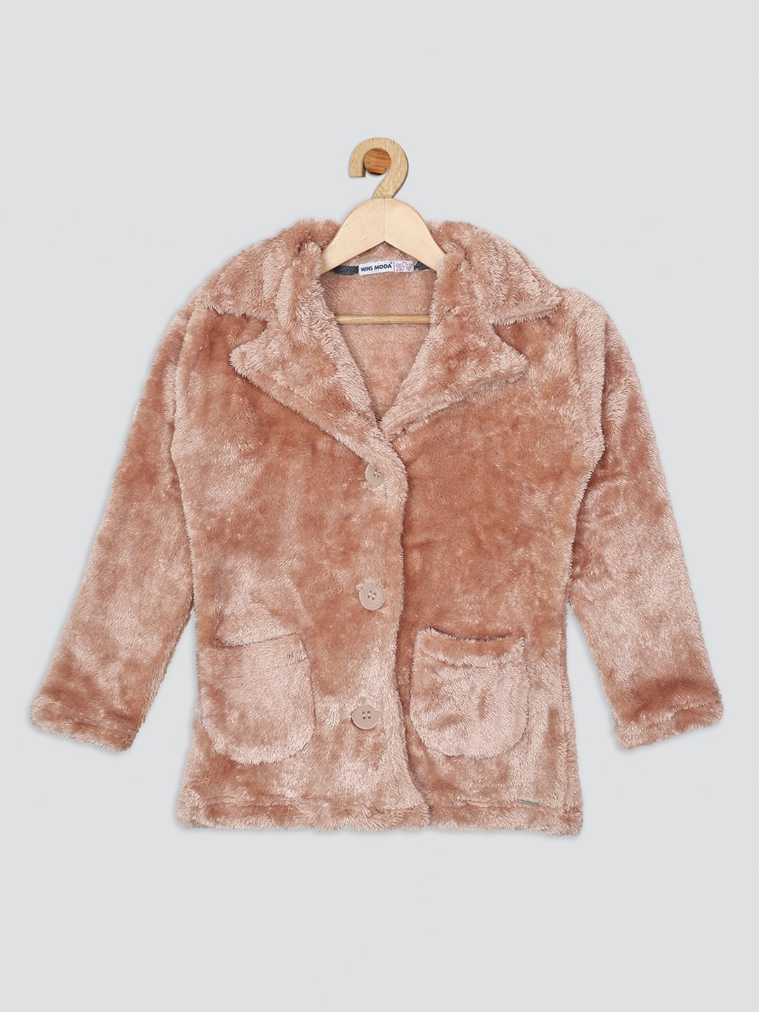 

Nins Moda Girls Lapel Collar Fleece Sweatshirt, Beige