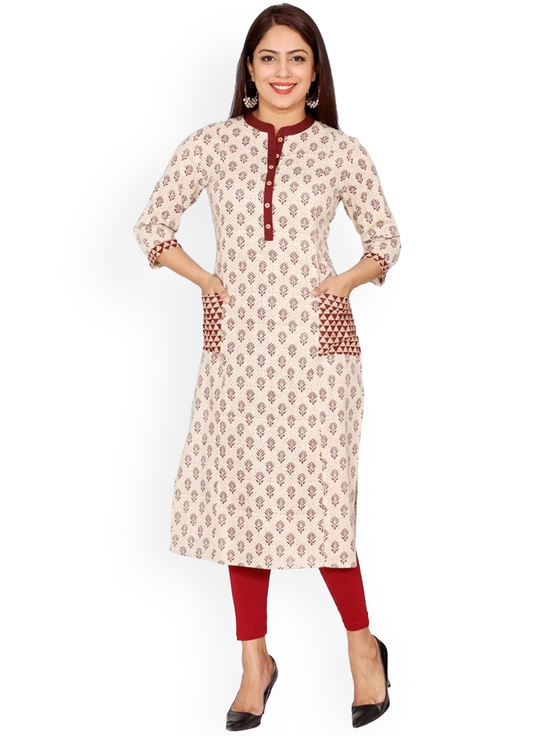 

fabGLOBAL Women Ethnic Motifs Printed Cotton Kurta, Off white