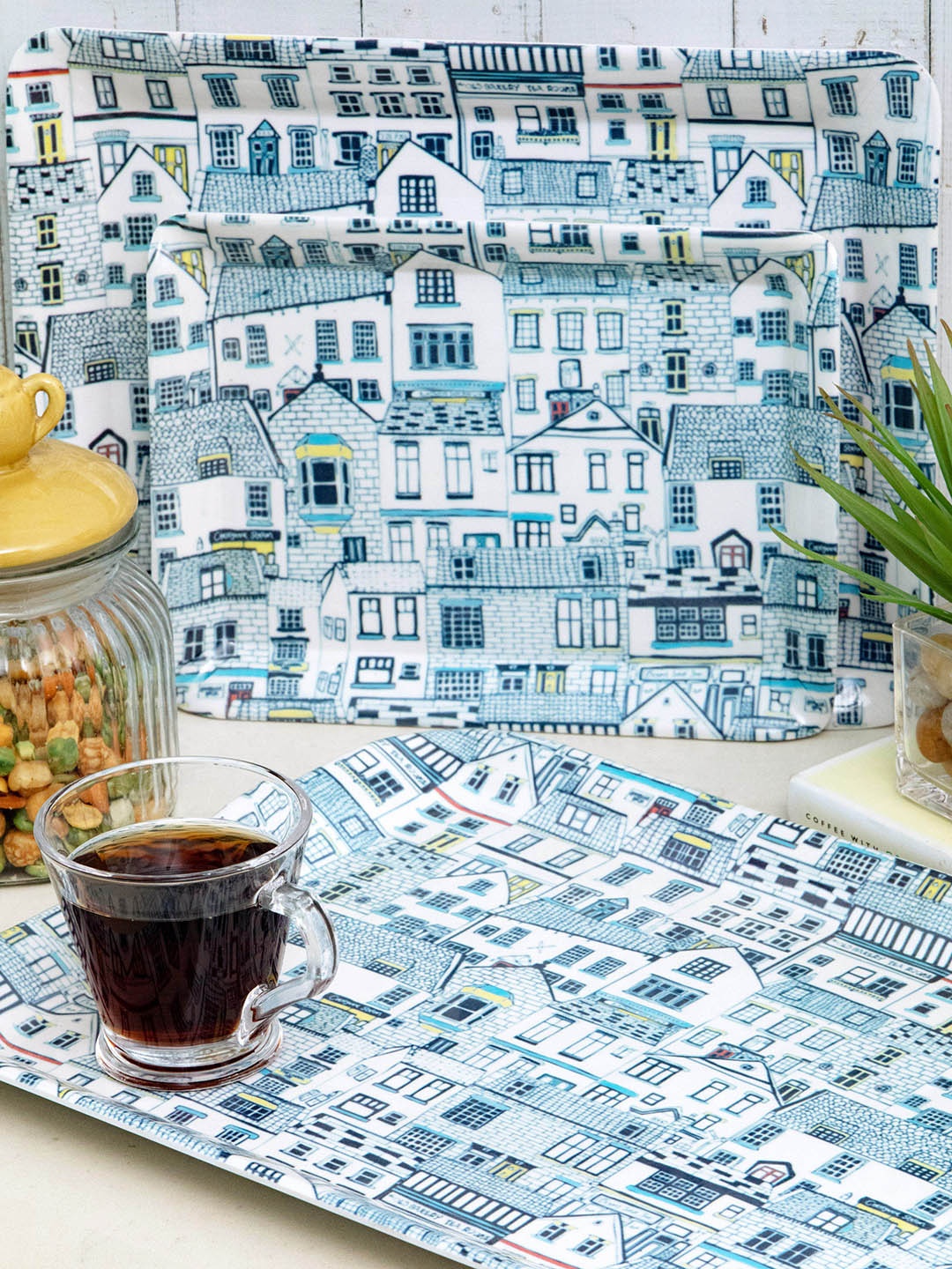 

GOODHOMES Melamine Set Of 3 Printed Serving Tray, White
