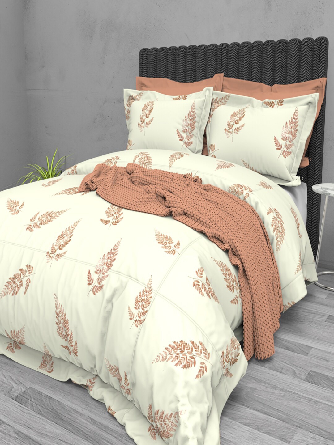 

THE WHITE MOSS Off White & Brown Floral 220 TC Cotton King Bedsheet with 2 Pillow Covers