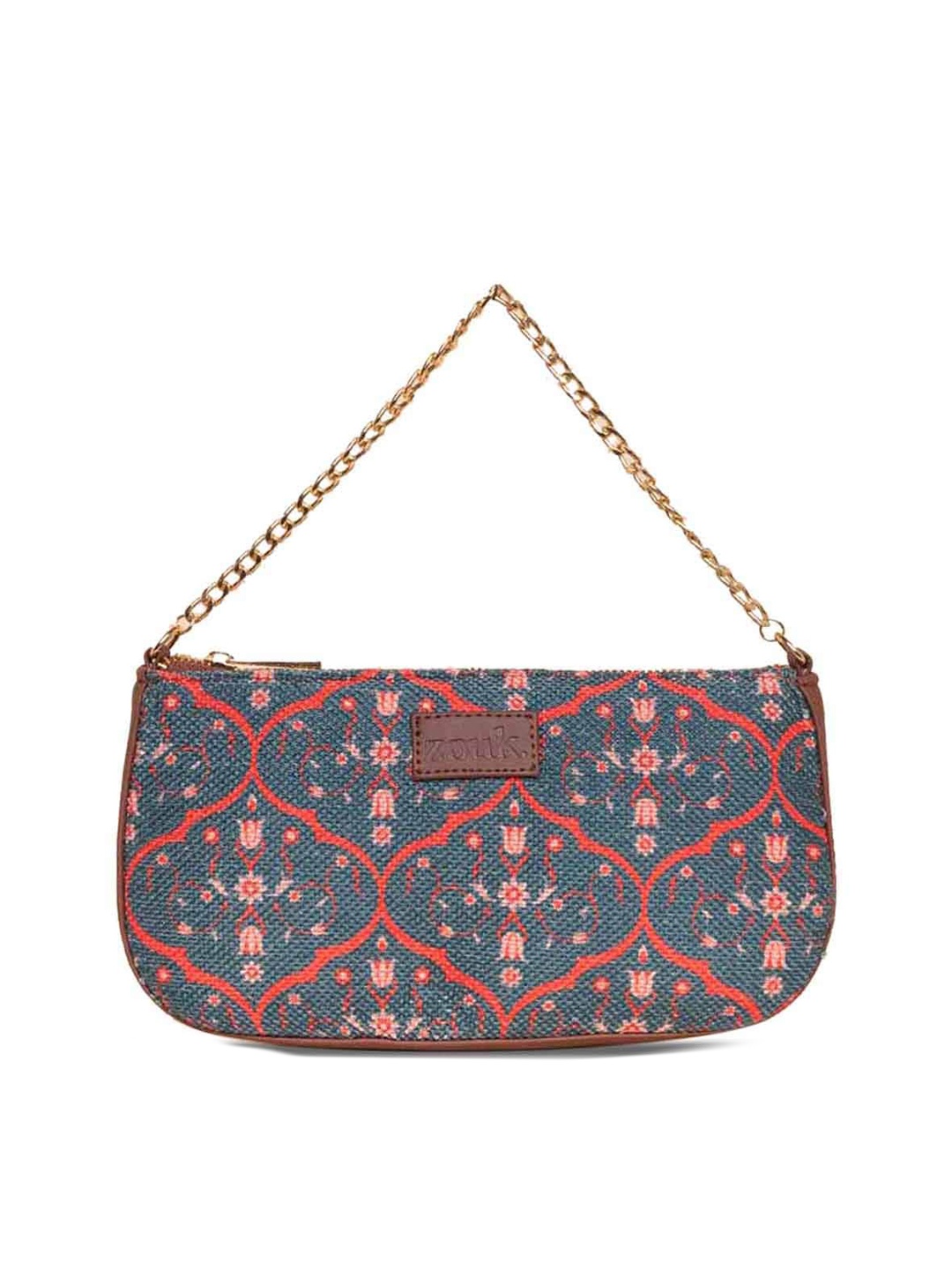 

ZOUK Ethnic Motifs Printed Structured Baguette Bag Handbags, Navy blue