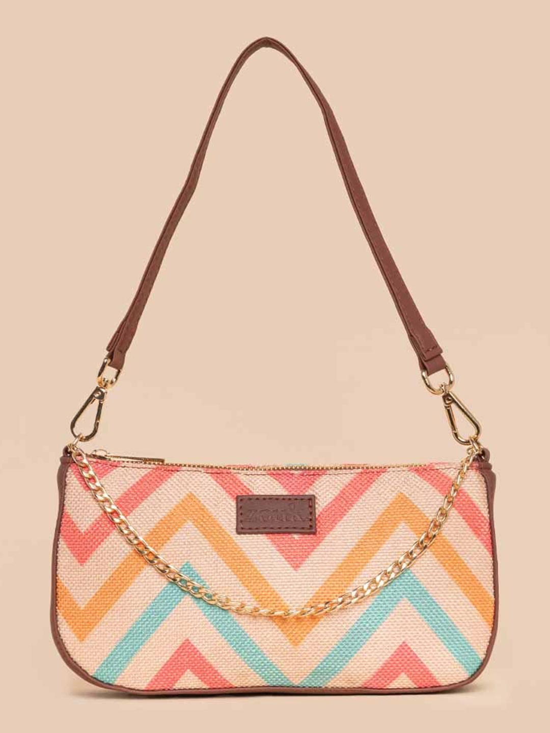 

ZOUK Geometric Printed Structured Baguette Bag, Pink