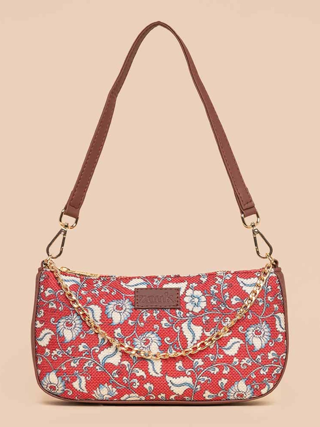 

ZOUK Floral Printed Structured Baguette Bag Handbags, Rust