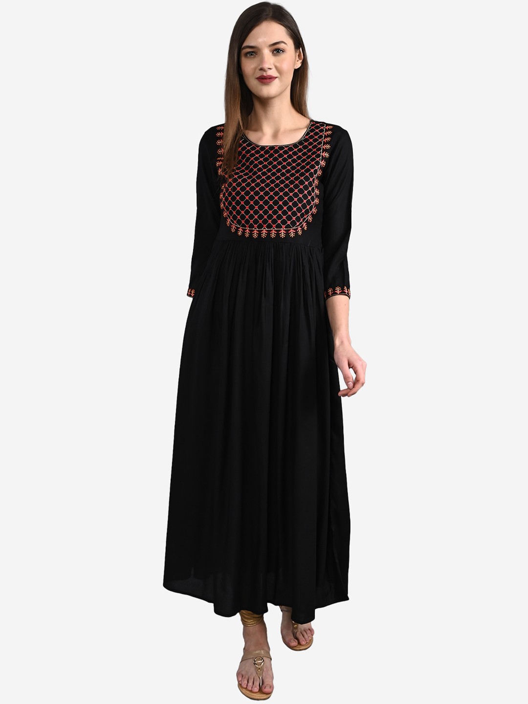 

GULMOHAR JAIPUR Women Embroidered Pleated A-Line Kurta, Black