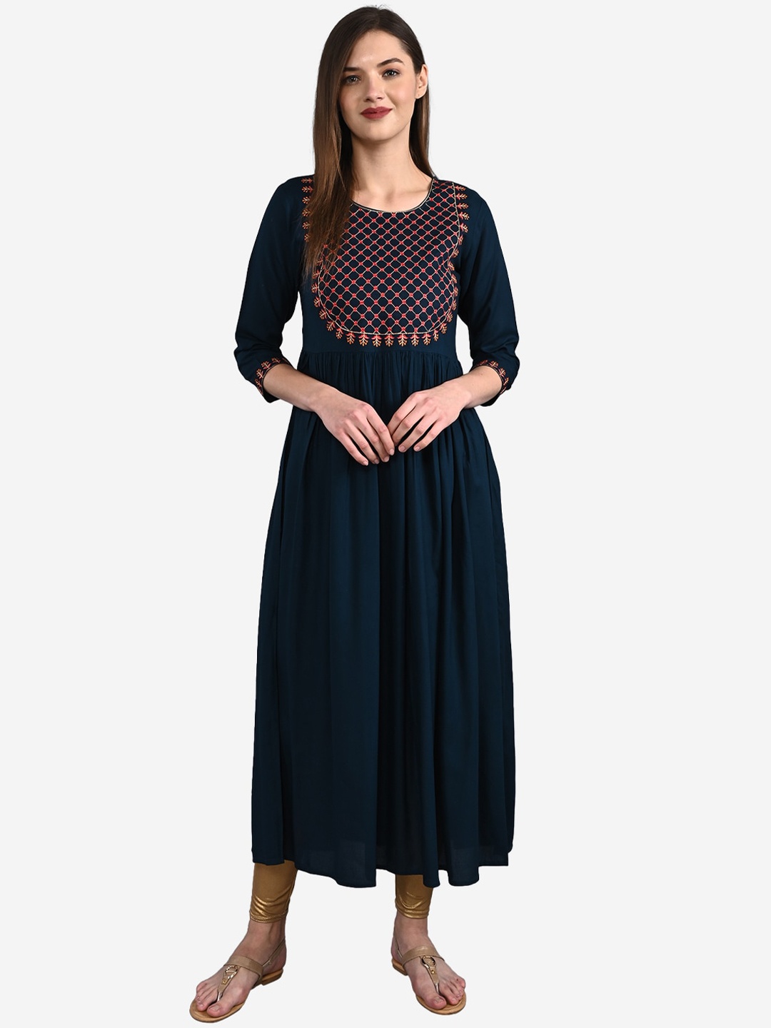 

GULMOHAR JAIPUR Yoke Design Thread Work Anarkali Kurta, Teal