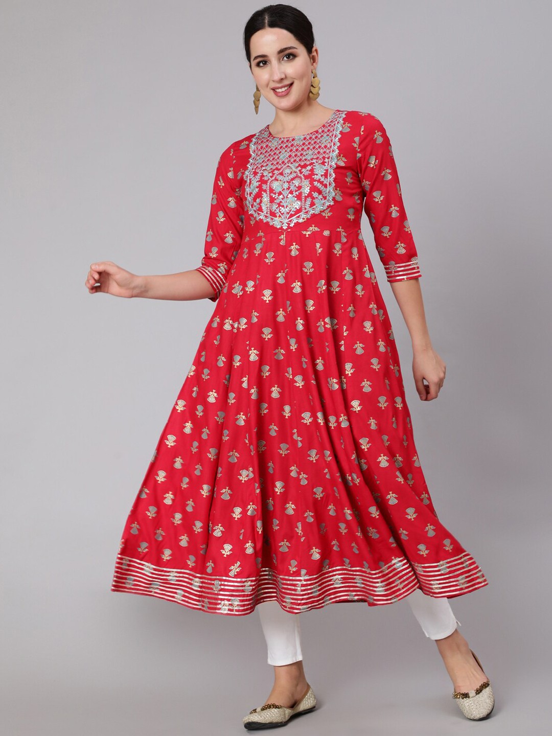 

GULMOHAR JAIPUR Floral Printed Anarkali Panelled Kurta, Red