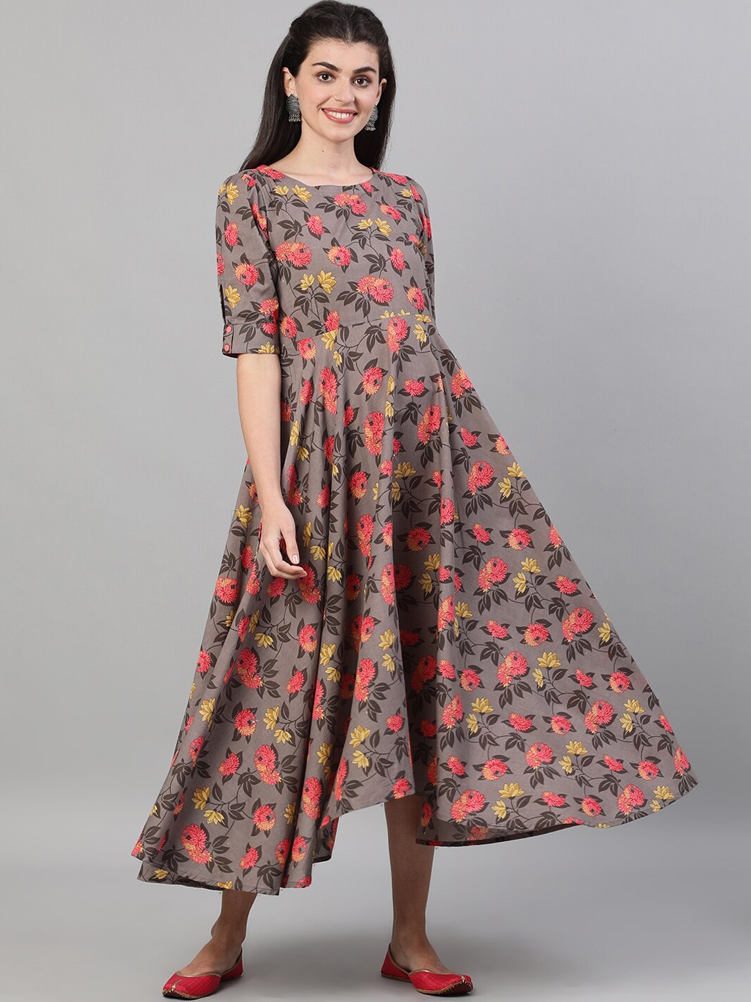 

GULMOHAR JAIPUR Women Grey Floral Printed Anarkali Kurta