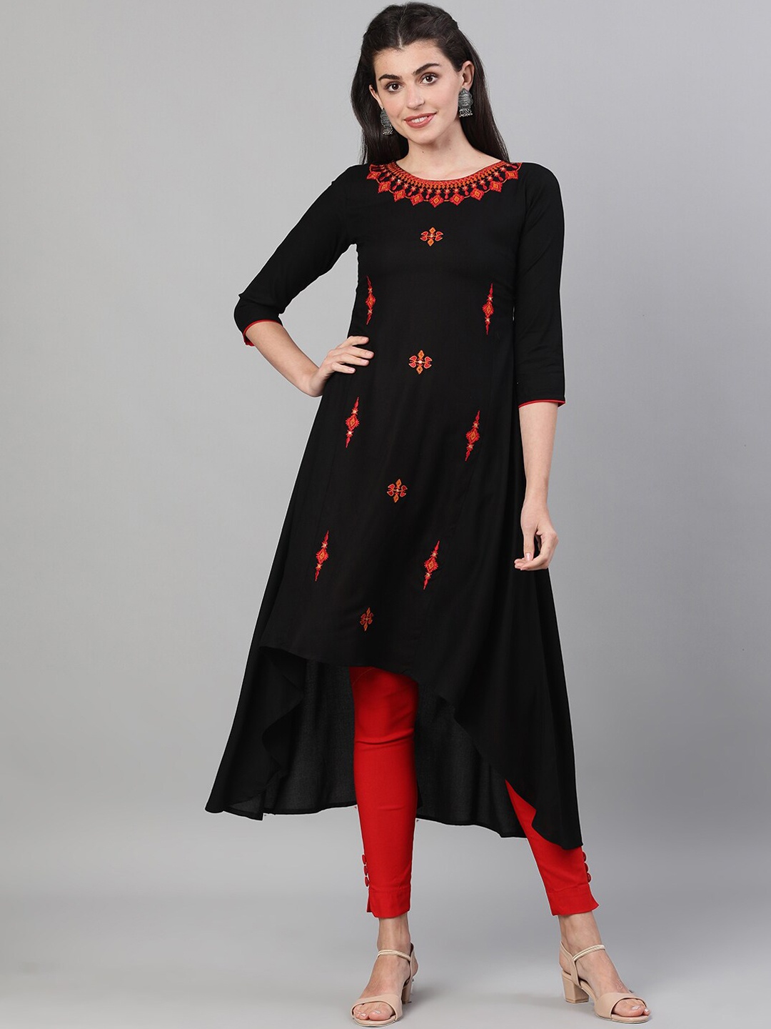 

GULMOHAR JAIPUR Women Ethnic Motifs Embroidered Kurta, Black