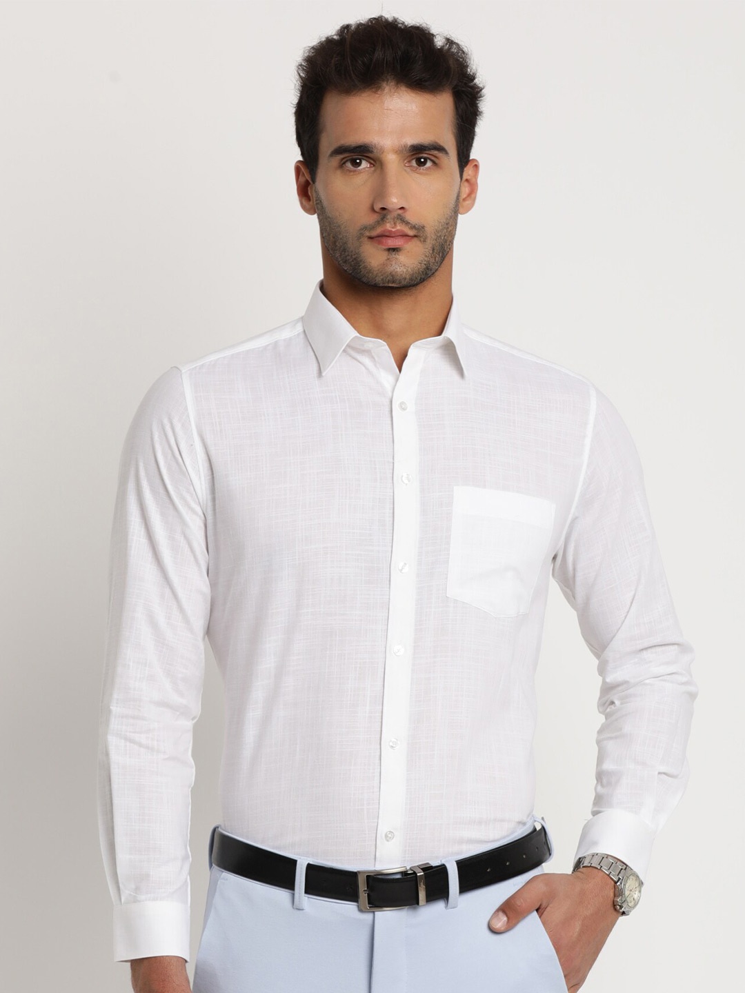 

Turtle Men Cotton Formal Shirt, White