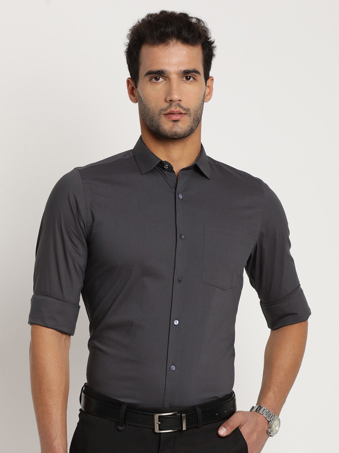 

Turtle Men Premium Slim Fit Cotton Formal Shirt, Black