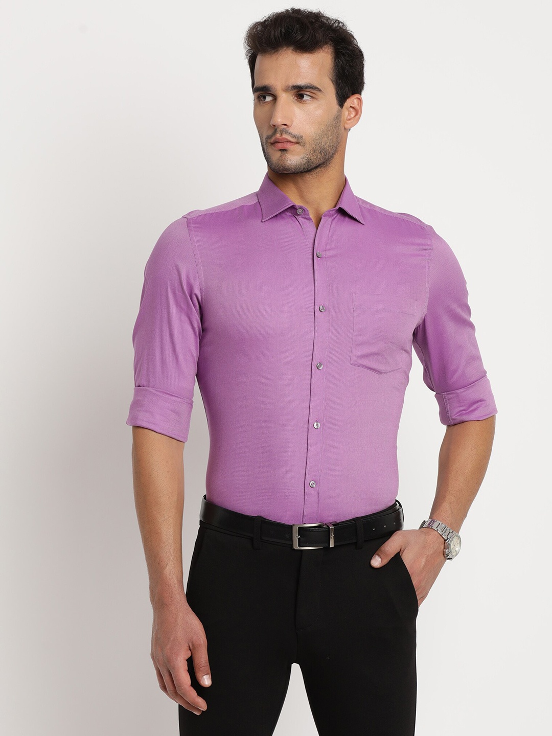 

Turtle Men Cotton Slim Fit Formal Shirt, Purple
