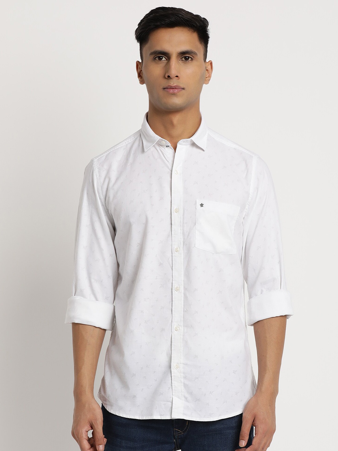 

Turtle Men Relaxed Slim Fit Printed Casual Shirt, White