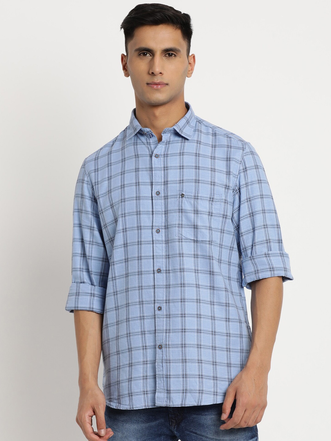 

Turtle Men Relaxed Slim Fit Checked Casual Shirt, Blue