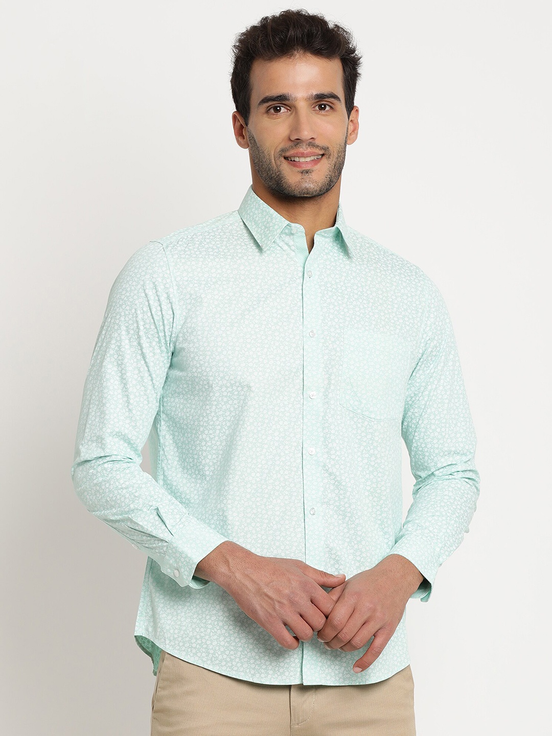

Turtle Men Blue Slim Fit Printed Cotton Casual Shirt