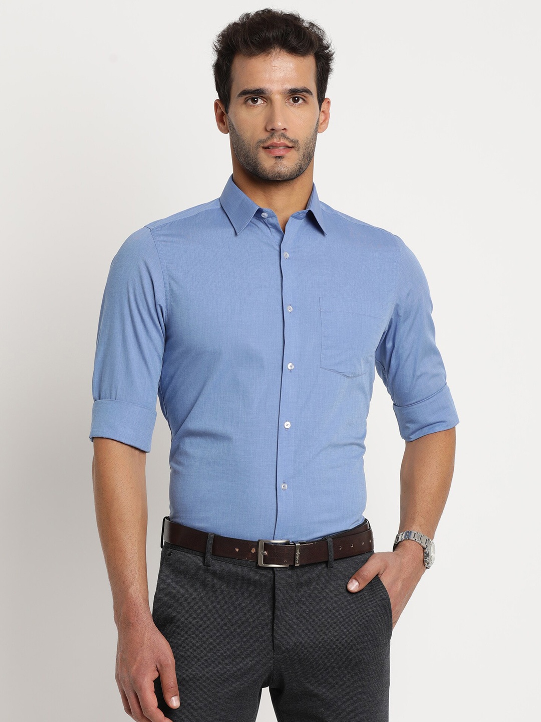 

Turtle Men Slim Fit Cotton Formal Shirt, Blue