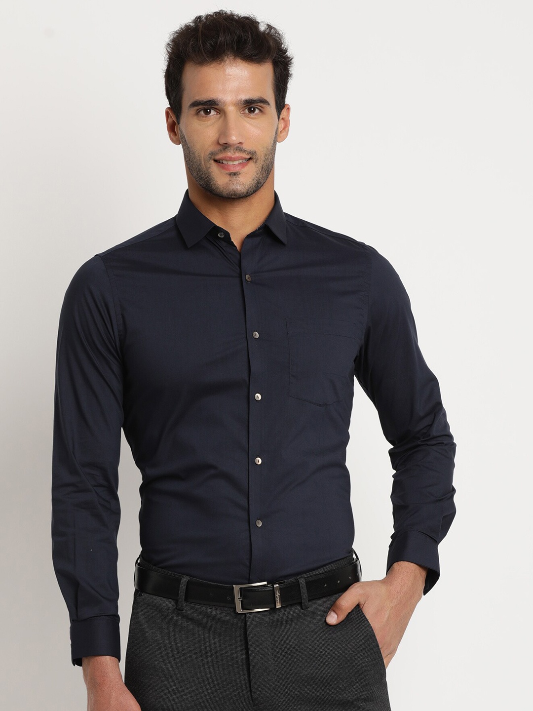 

Turtle Men Premium Slim Fit Cotton Formal Shirt, Navy blue