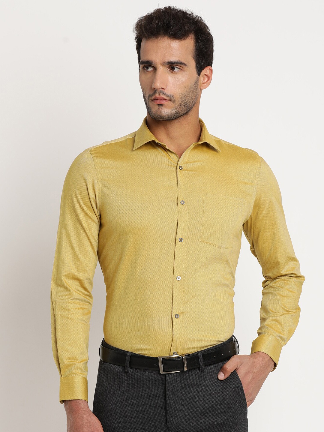 

Turtle Men Slim Fit Solid Formal Cotton Shirt, Mustard