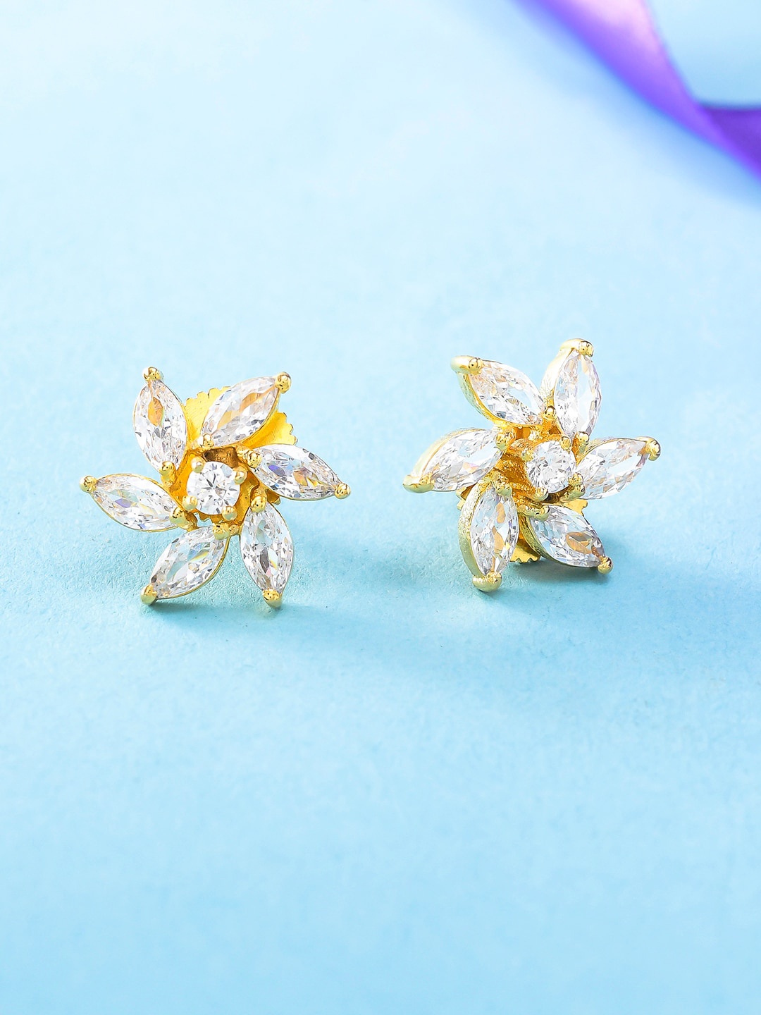 

Voylla Women Gold Plated Floral Studs Earrings, White